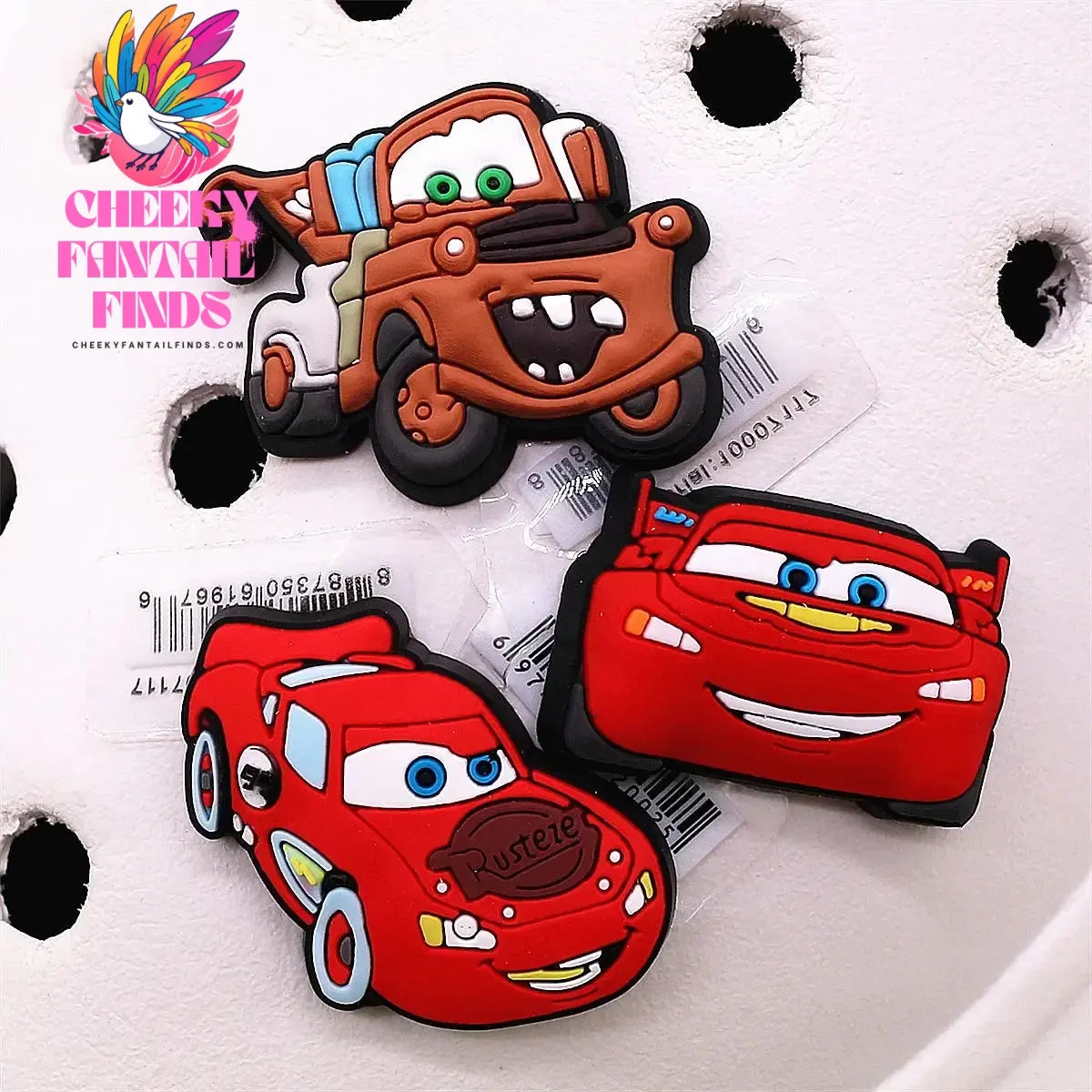 3 Pack Cartoon Movie Cars PVC Shoe Charms Larry Designer Sandal Upper Decorations Accessories Lightning McQueen Clog Pin Buckle Cheeky Fantail Finds