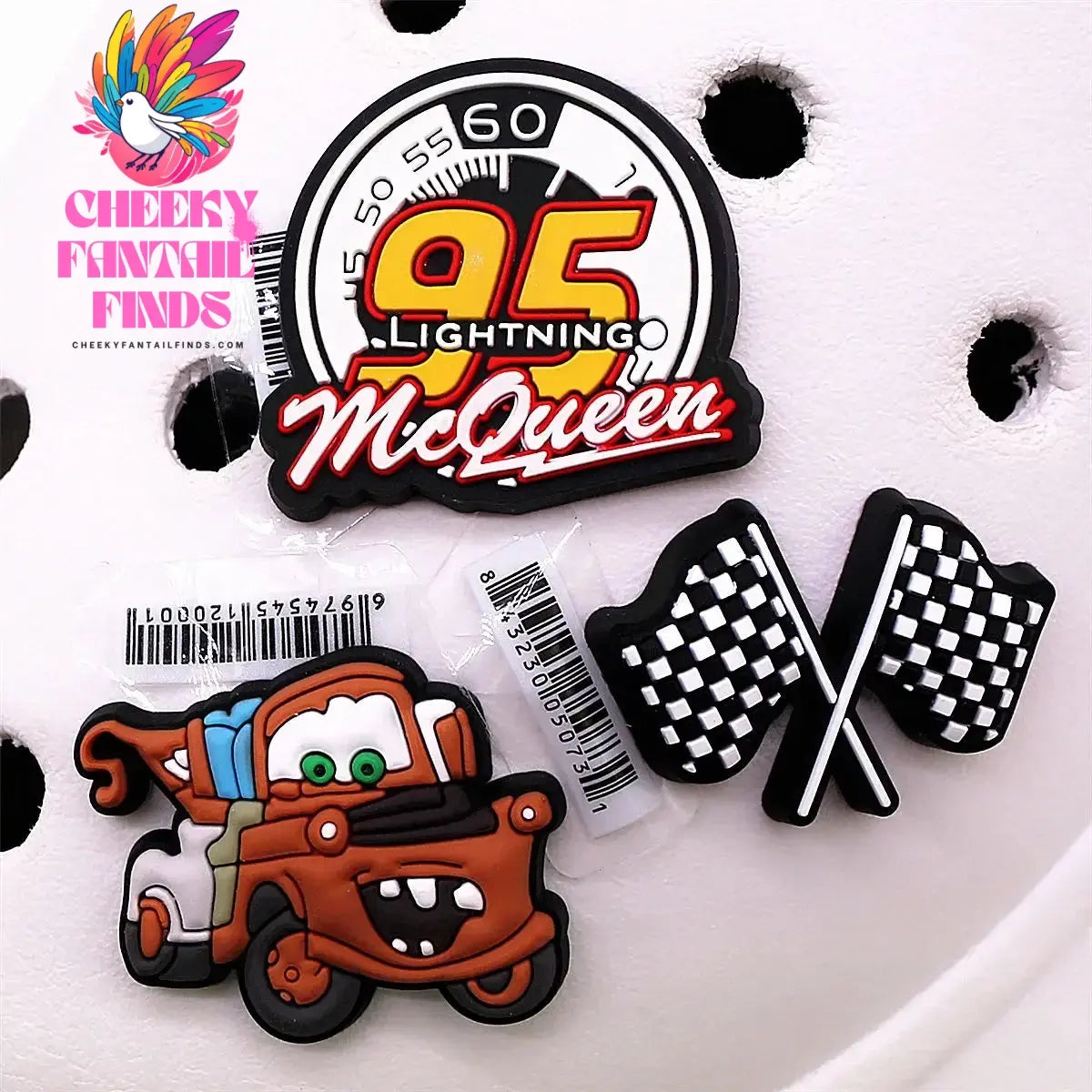 3 Pack Cartoon Movie Cars PVC Shoe Charms Larry Designer Sandal Upper Decorations Accessories Lightning McQueen Clog Pin Buckle Cheeky Fantail Finds