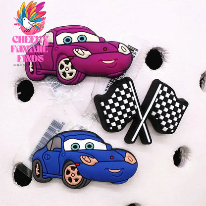 3 Pack Cartoon Movie Cars PVC Shoe Charms Larry Designer Sandal Upper Decorations Accessories Lightning McQueen Clog Pin Buckle Cheeky Fantail Finds