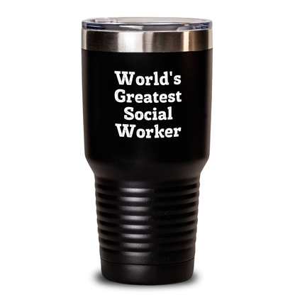 Funny Social Worker Gifts from Men - World's Greatest Social Worker Tumbler, 20oz or 30oz, Vacuum-Insulated, Stainless Steel/Powder Coating - Gifts for Social Worker Dad on Father's Day - Main