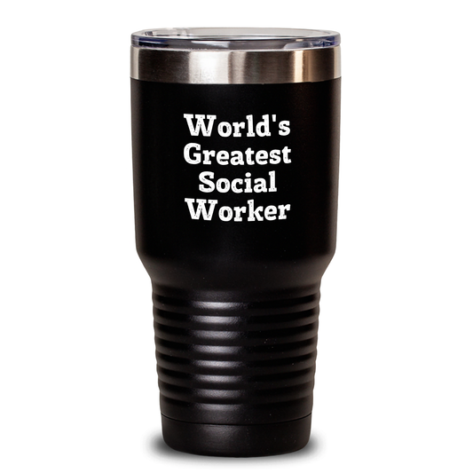 Funny Social Worker Gifts from Men - World's Greatest Social Worker Tumbler, 20oz or 30oz, Vacuum-Insulated, Stainless Steel/Powder Coating - Gifts for Social Worker Dad on Father's Day - Main