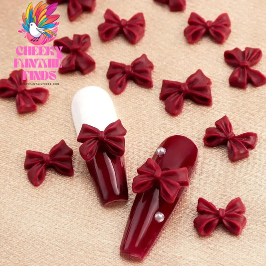 30Pcs Cherry Red Bow Nail Charms Valentine's Dark Red Tie Nail Parts Supplies for DIY Women's Nail Salon Design Decoration Cheeky Fantail Finds