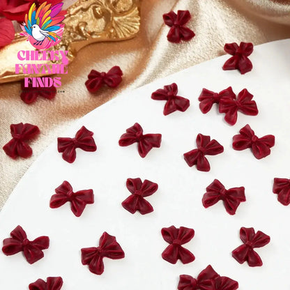 30Pcs Cherry Red Bow Nail Charms Valentine's Dark Red Tie Nail Parts Supplies for DIY Women's Nail Salon Design Decoration Cheeky Fantail Finds