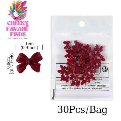 30Pcs Cherry Red Bow Nail Charms Valentine's Dark Red Tie Nail Parts Supplies for DIY Women's Nail Salon Design Decoration Cheeky Fantail Finds