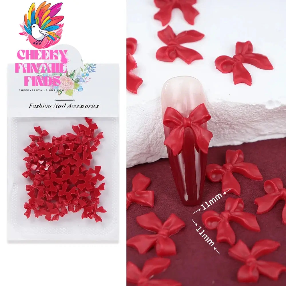30Pcs Cherry Red Bow Nail Charms Valentine's Dark Red Tie Nail Parts Supplies for DIY Women's Nail Salon Design Decoration Cheeky Fantail Finds