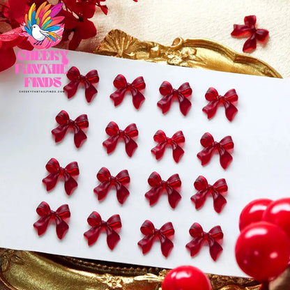 30Pcs Cherry Red Bow Nail Charms Valentine's Dark Red Tie Nail Parts Supplies for DIY Women's Nail Salon Design Decoration Cheeky Fantail Finds