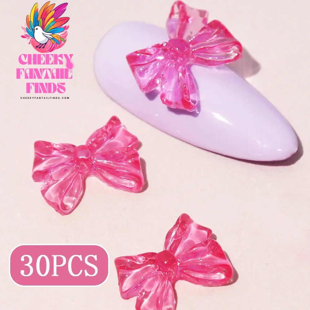 30Pcs Cherry Red Bow Nail Charms Valentine's Dark Red Tie Nail Parts Supplies for DIY Women's Nail Salon Design Decoration Cheeky Fantail Finds