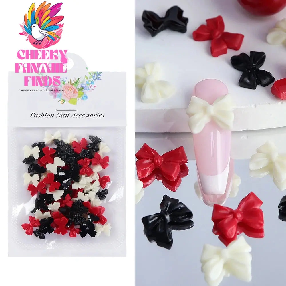 30Pcs Cherry Red Bow Nail Charms Valentine's Dark Red Tie Nail Parts Supplies for DIY Women's Nail Salon Design Decoration Cheeky Fantail Finds