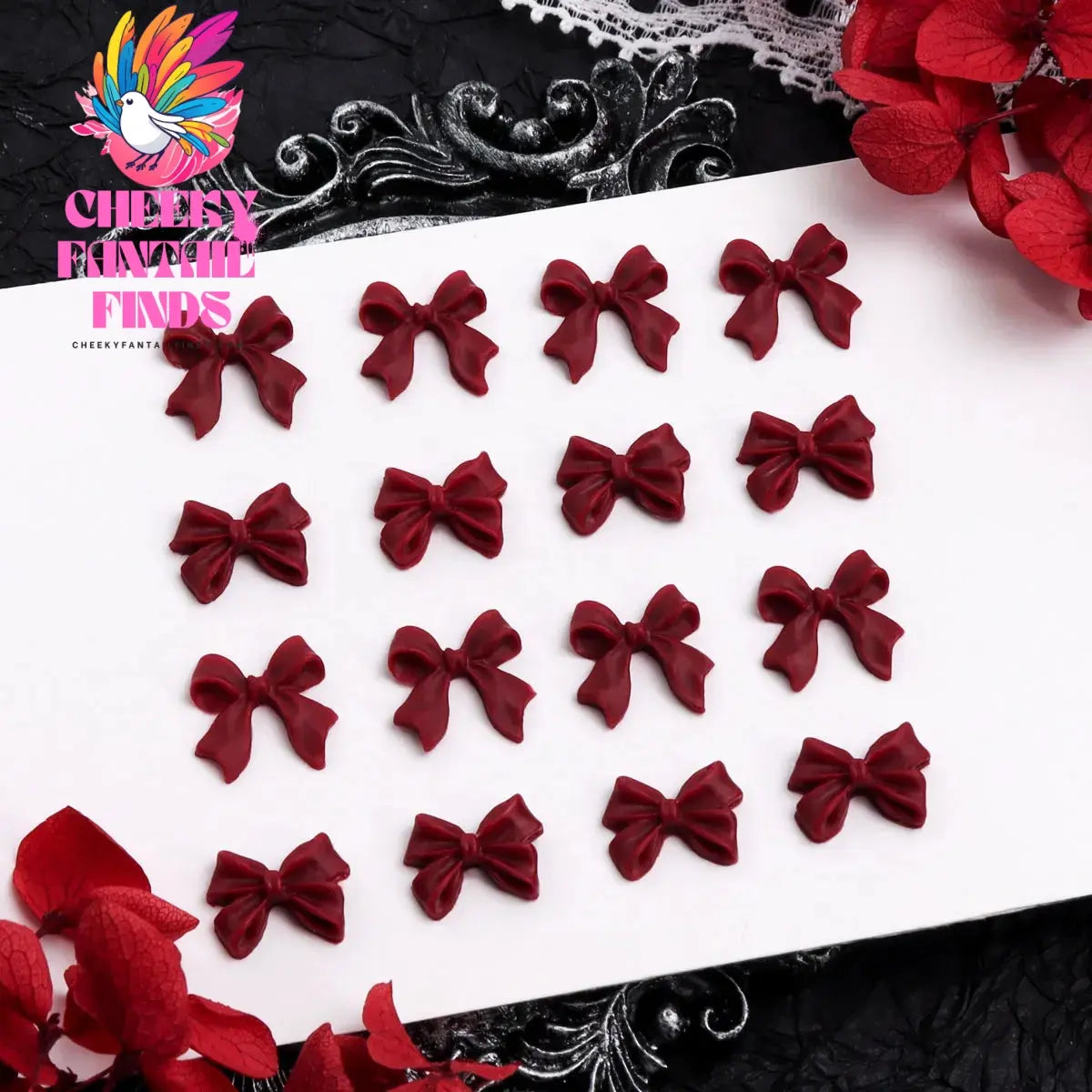 30Pcs Cherry Red Bow Nail Charms Valentine's Dark Red Tie Nail Parts Supplies for DIY Women's Nail Salon Design Decoration Cheeky Fantail Finds