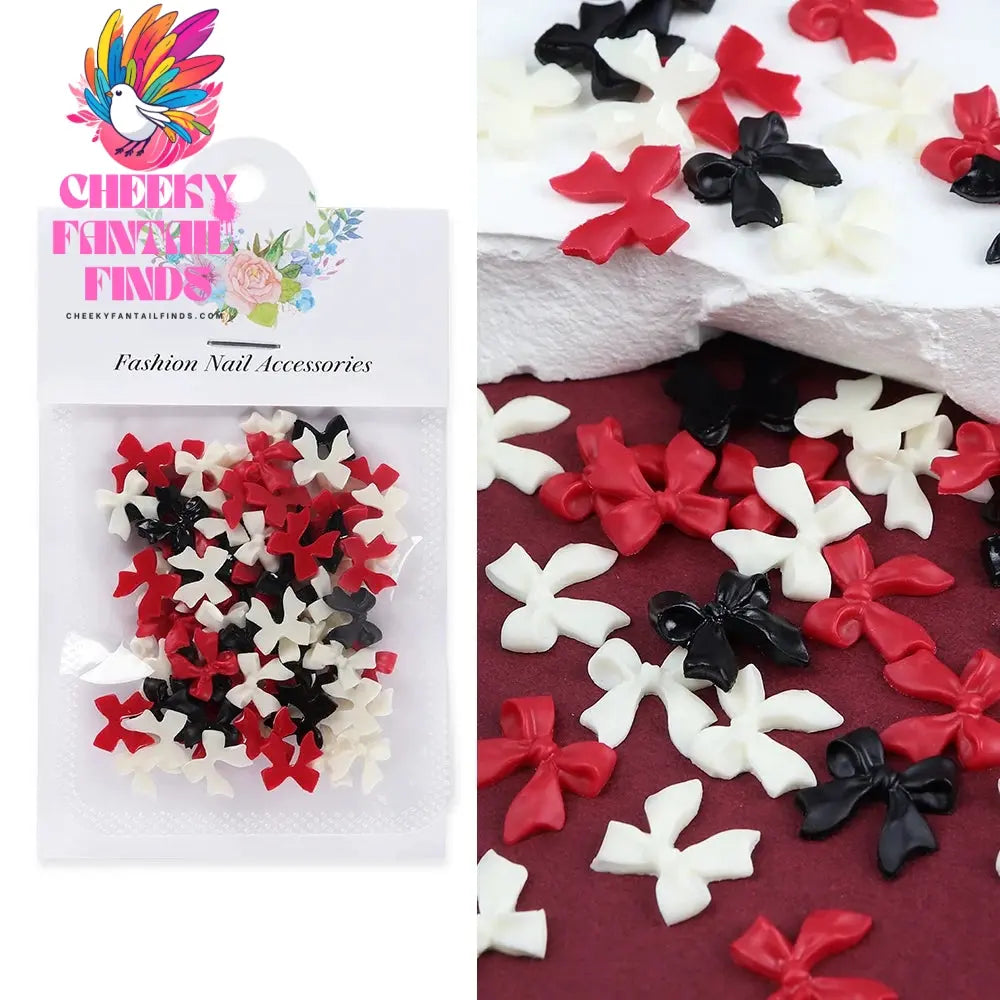 30Pcs Cherry Red Bow Nail Charms Valentine's Dark Red Tie Nail Parts Supplies for DIY Women's Nail Salon Design Decoration Cheeky Fantail Finds