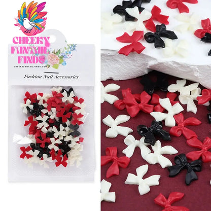 30Pcs Cherry Red Bow Nail Charms Valentine's Dark Red Tie Nail Parts Supplies for DIY Women's Nail Salon Design Decoration Cheeky Fantail Finds