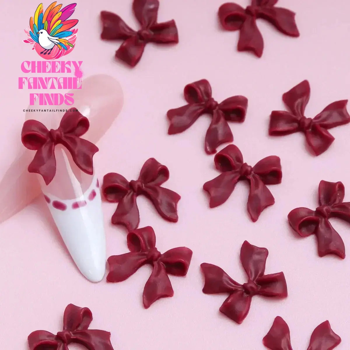 30Pcs Cherry Red Bow Nail Charms Valentine's Dark Red Tie Nail Parts Supplies for DIY Women's Nail Salon Design Decoration Cheeky Fantail Finds