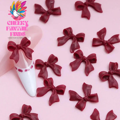 30Pcs Cherry Red Bow Nail Charms Valentine's Dark Red Tie Nail Parts Supplies for DIY Women's Nail Salon Design Decoration Cheeky Fantail Finds