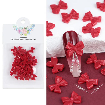 30Pcs Cherry Red Bow Nail Charms Valentine's Dark Red Tie Nail Parts Supplies for DIY Women's Nail Salon Design Decoration Cheeky Fantail Finds