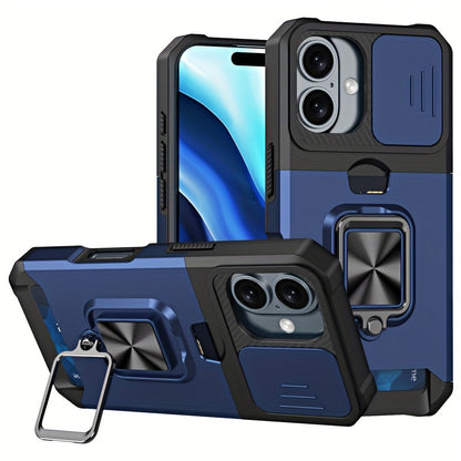 [1pc Heavy-Duty Phone Case] Heavy-Duty Shockproof Phone Case with a Metal Stand And Card Slot, Compatible with Iphone 16 Pro Max, 15 Pro Max, 14 Pro Max, And 13 Pro Max.