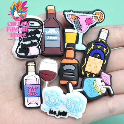 30pcs Beverage-Themed Shoe Charms Set - Durable Plastic Wine, Beer, Champagne, and Cocktail Patterns for Shoe Decoration - Versatile Party Accessories and Gifts Cheeky Fantail Finds