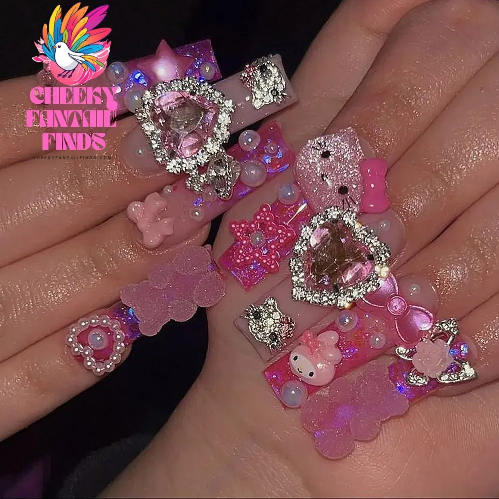 30pcs Mixed HelloKitty Nail Art Accessories Cute Sanrio Hello Kitty Cat Head Nail Charm DIY Resin 3D Press on Nail Jewelry Decor Cheeky Fantail Finds