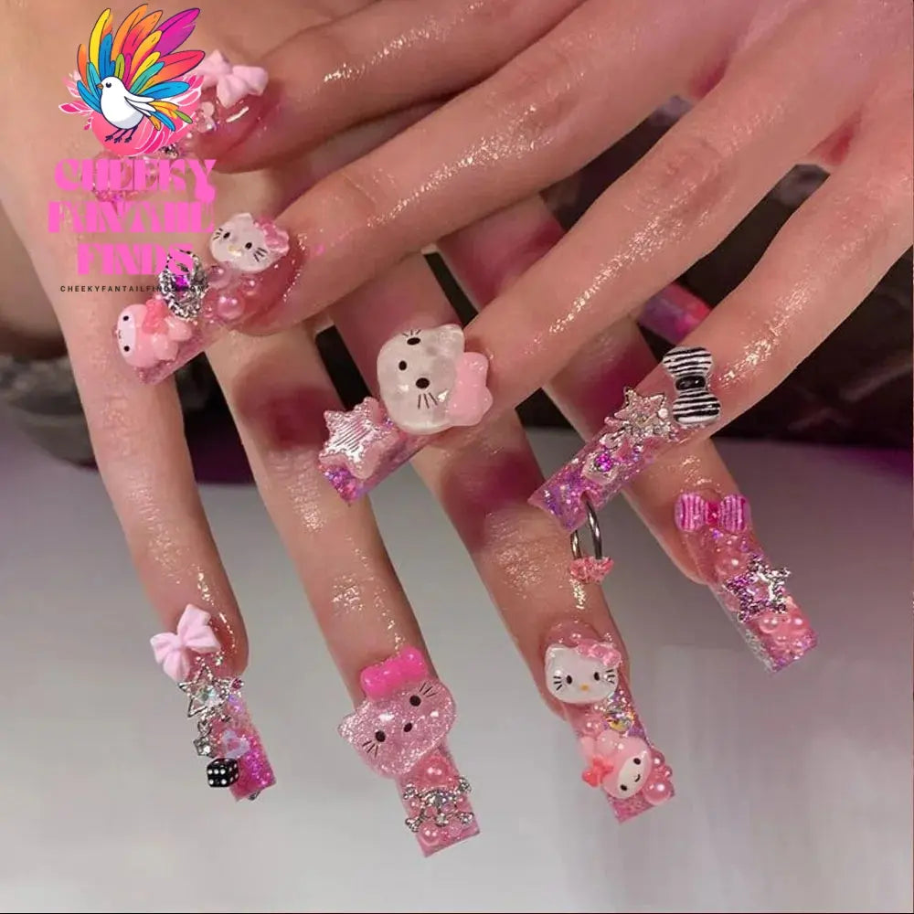 30pcs Mixed HelloKitty Nail Art Accessories Cute Sanrio Hello Kitty Cat Head Nail Charm DIY Resin 3D Press on Nail Jewelry Decor Cheeky Fantail Finds