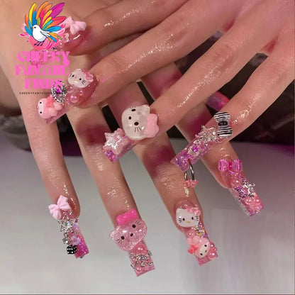 30pcs Mixed HelloKitty Nail Art Accessories Cute Sanrio Hello Kitty Cat Head Nail Charm DIY Resin 3D Press on Nail Jewelry Decor Cheeky Fantail Finds