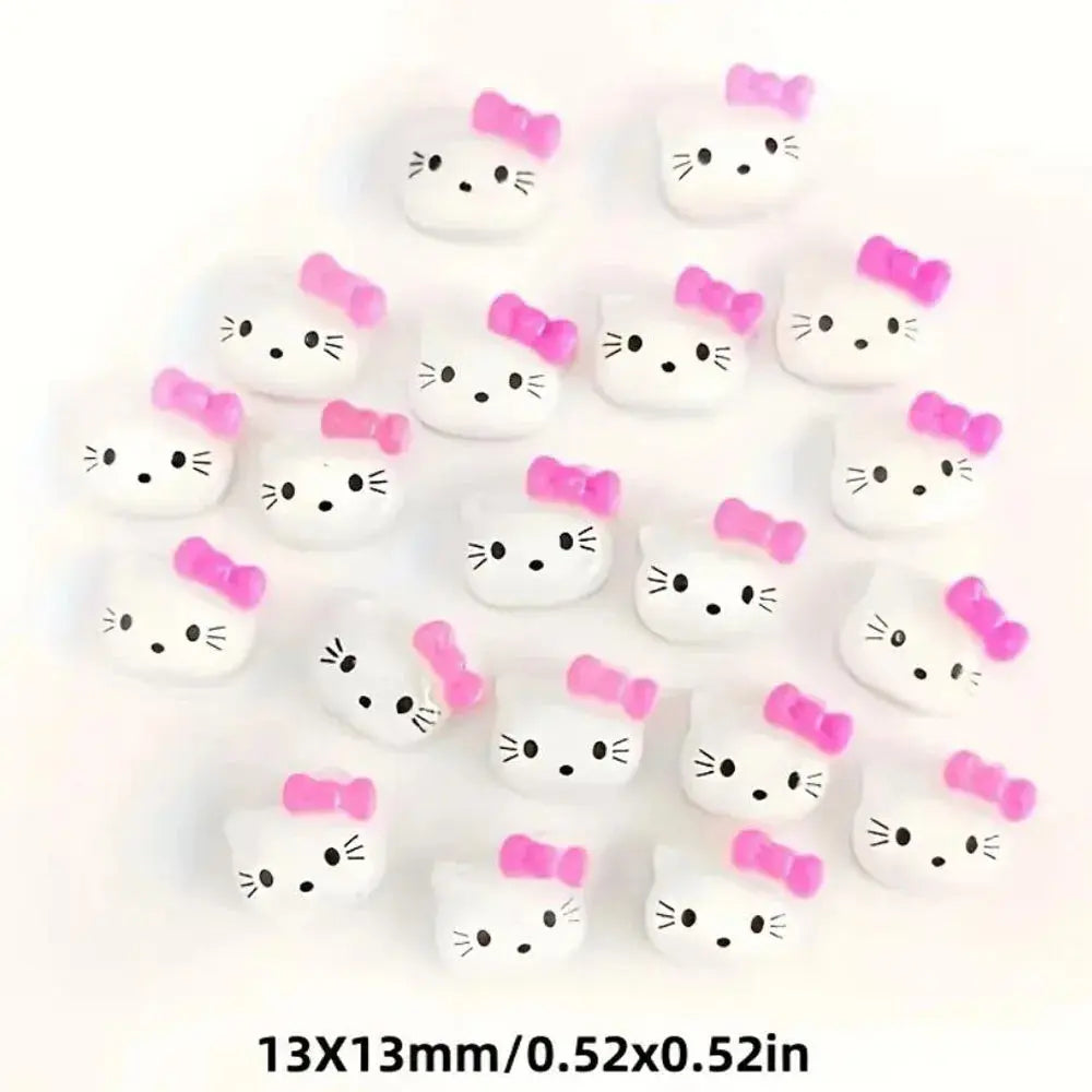 30pcs Mixed HelloKitty Nail Art Accessories Cute Sanrio Hello Kitty Cat Head Nail Charm DIY Resin 3D Press on Nail Jewelry Decor Cheeky Fantail Finds