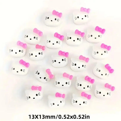 30pcs Mixed HelloKitty Nail Art Accessories Cute Sanrio Hello Kitty Cat Head Nail Charm DIY Resin 3D Press on Nail Jewelry Decor Cheeky Fantail Finds