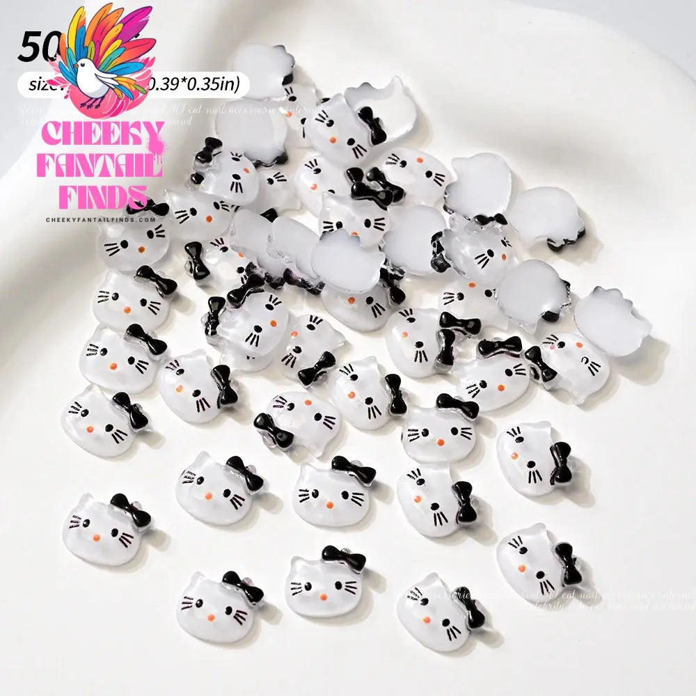 30pcs Mixed HelloKitty Nail Art Accessories Cute Sanrio Hello Kitty Cat Head Nail Charm DIY Resin 3D Press on Nail Jewelry Decor Cheeky Fantail Finds