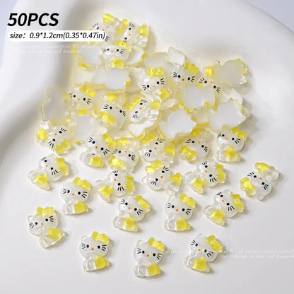 30pcs Mixed HelloKitty Nail Art Accessories Cute Sanrio Hello Kitty Cat Head Nail Charm DIY Resin 3D Press on Nail Jewelry Decor Cheeky Fantail Finds