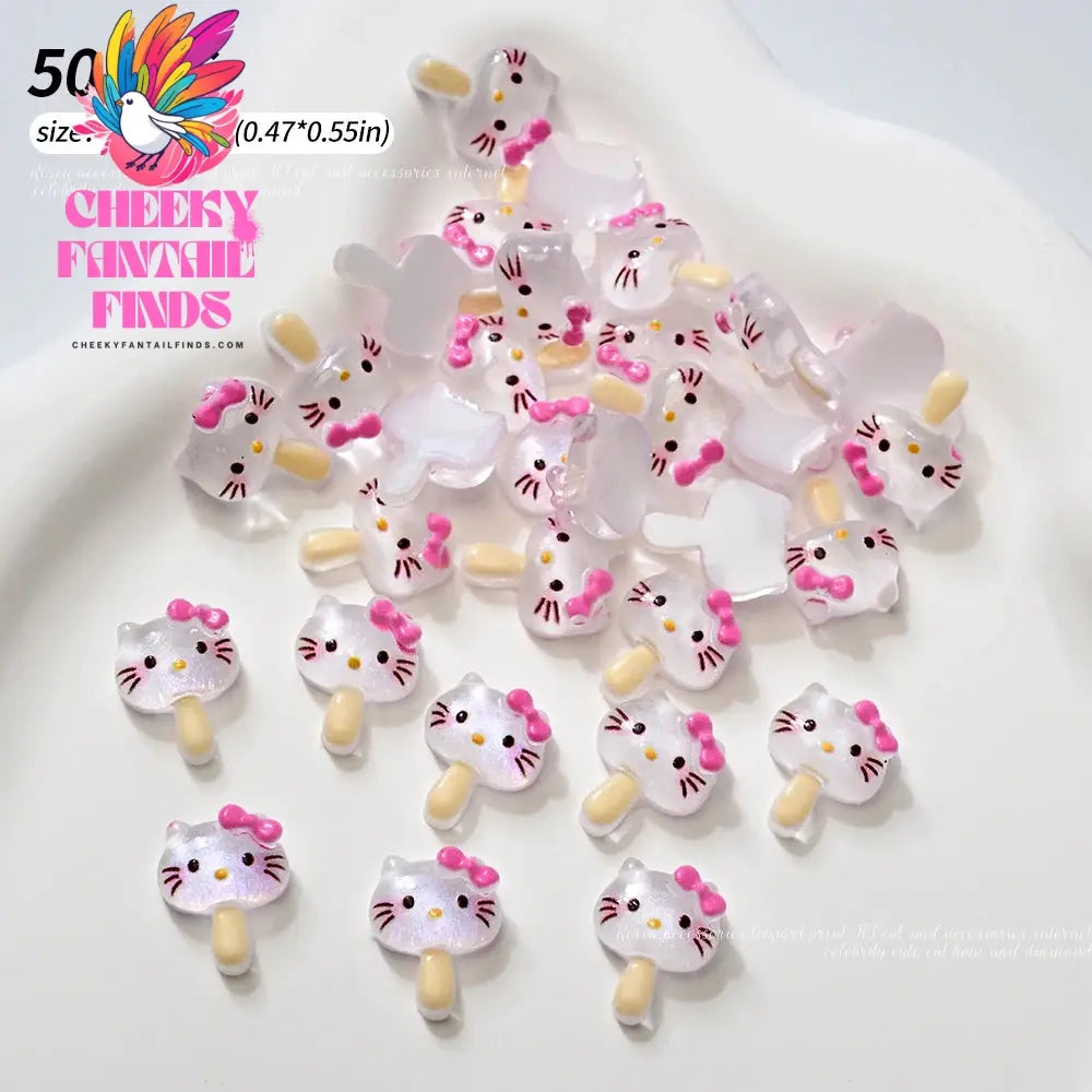 30pcs Mixed HelloKitty Nail Art Accessories Cute Sanrio Hello Kitty Cat Head Nail Charm DIY Resin 3D Press on Nail Jewelry Decor Cheeky Fantail Finds