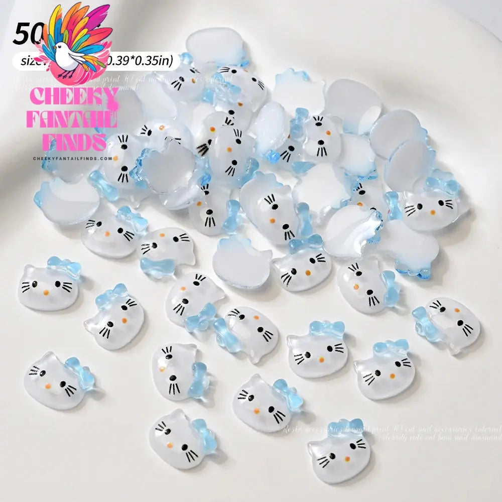 30pcs Mixed HelloKitty Nail Art Accessories Cute Sanrio Hello Kitty Cat Head Nail Charm DIY Resin 3D Press on Nail Jewelry Decor Cheeky Fantail Finds