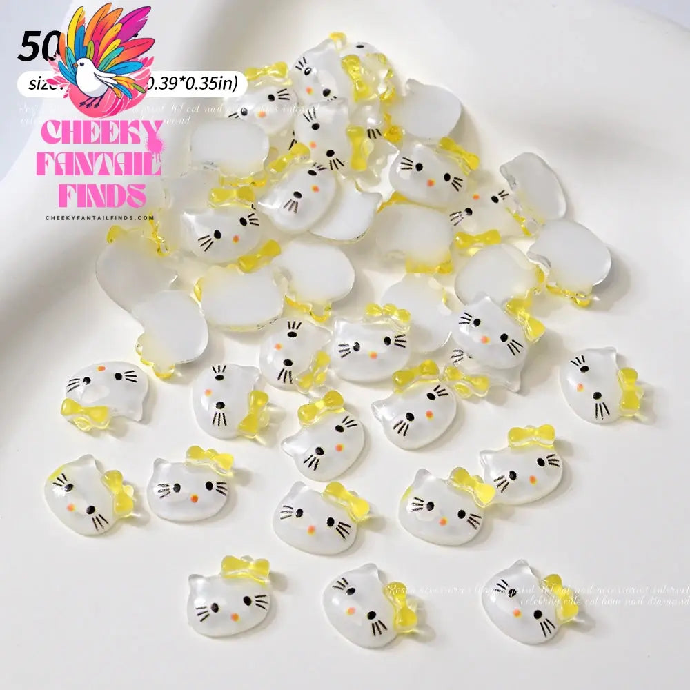 30pcs Mixed HelloKitty Nail Art Accessories Cute Sanrio Hello Kitty Cat Head Nail Charm DIY Resin 3D Press on Nail Jewelry Decor Cheeky Fantail Finds