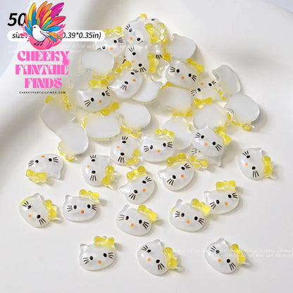 30pcs Mixed HelloKitty Nail Art Accessories Cute Sanrio Hello Kitty Cat Head Nail Charm DIY Resin 3D Press on Nail Jewelry Decor Cheeky Fantail Finds