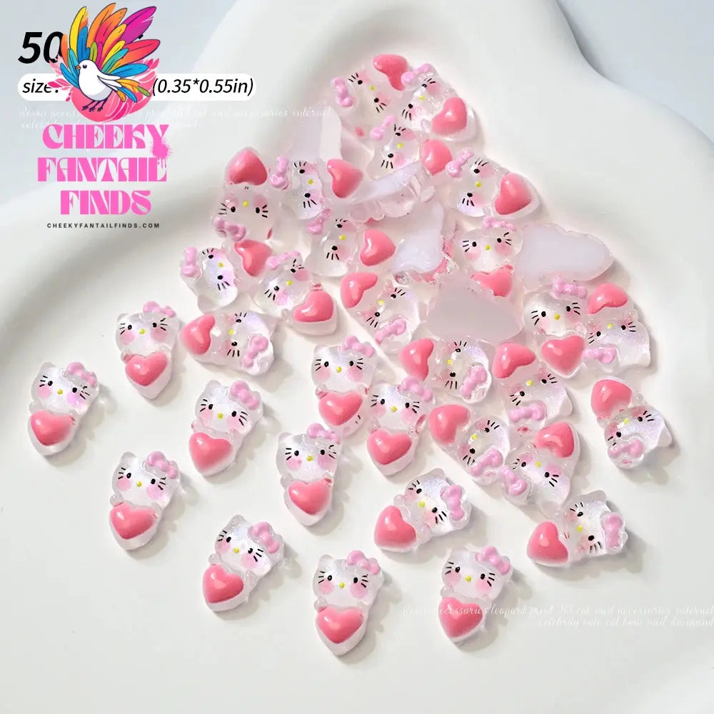 30pcs Mixed HelloKitty Nail Art Accessories Cute Sanrio Hello Kitty Cat Head Nail Charm DIY Resin 3D Press on Nail Jewelry Decor Cheeky Fantail Finds