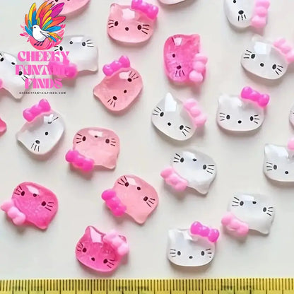 30pcs Mixed HelloKitty Nail Art Accessories Cute Sanrio Hello Kitty Cat Head Nail Charm DIY Resin 3D Press on Nail Jewelry Decor Cheeky Fantail Finds