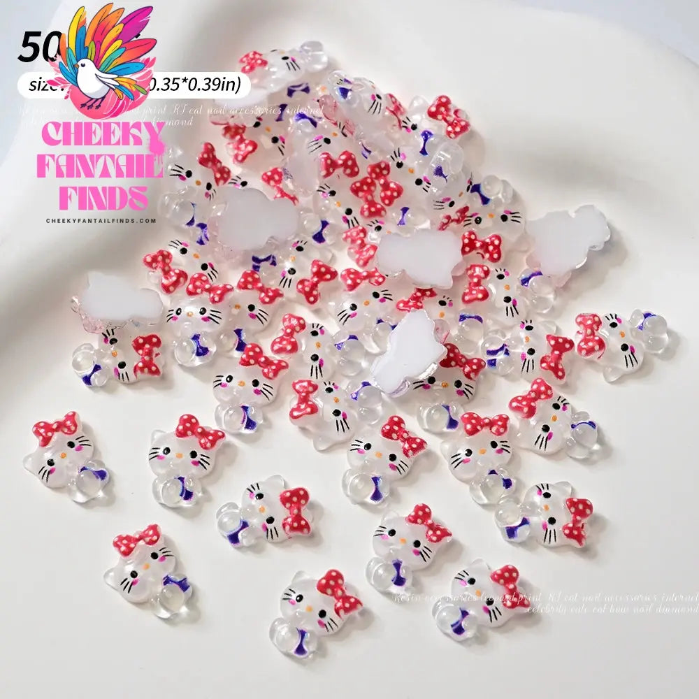 30pcs Mixed HelloKitty Nail Art Accessories Cute Sanrio Hello Kitty Cat Head Nail Charm DIY Resin 3D Press on Nail Jewelry Decor Cheeky Fantail Finds