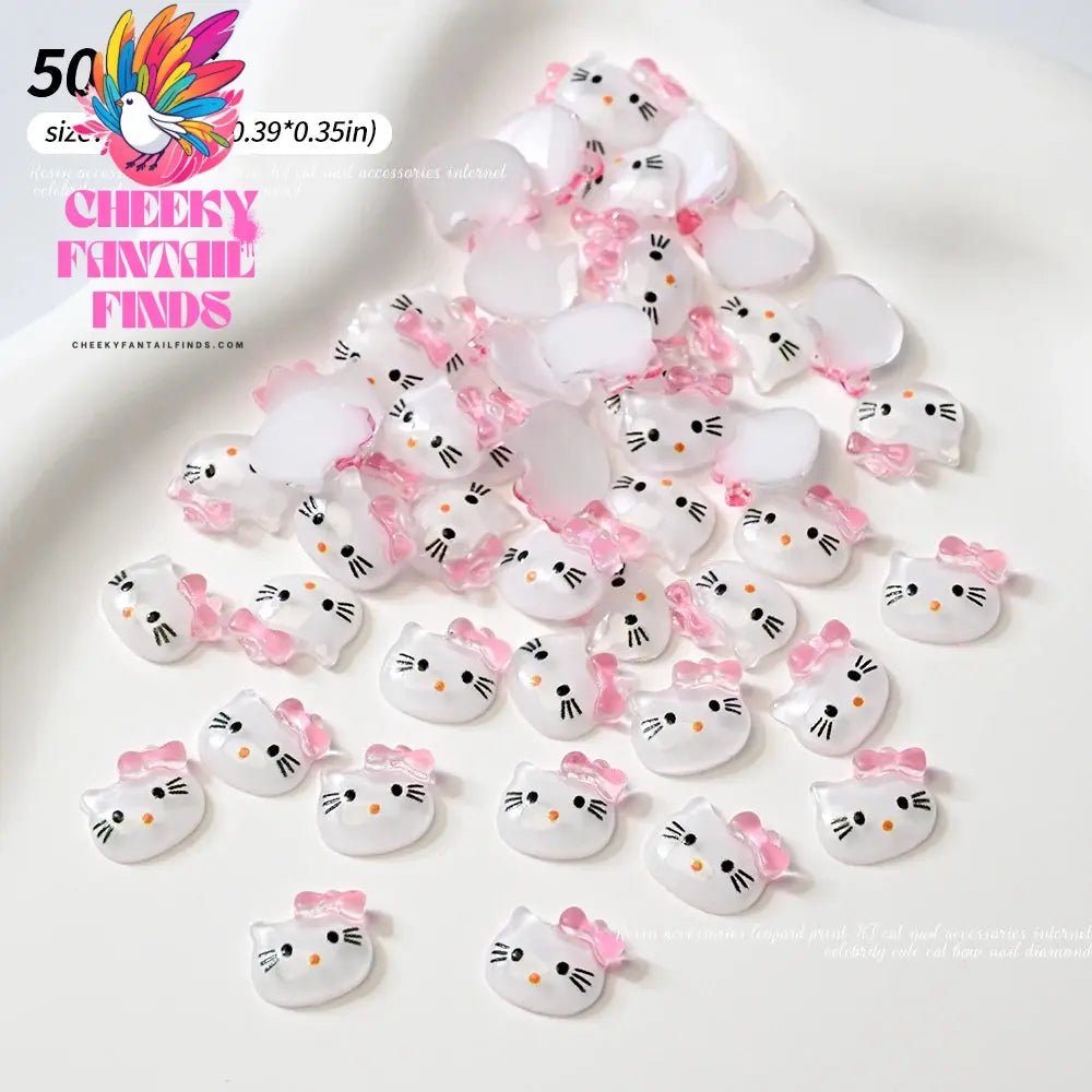 30pcs Mixed HelloKitty Nail Art Accessories Cute Sanrio Hello Kitty Cat Head Nail Charm DIY Resin 3D Press on Nail Jewelry Decor Cheeky Fantail Finds