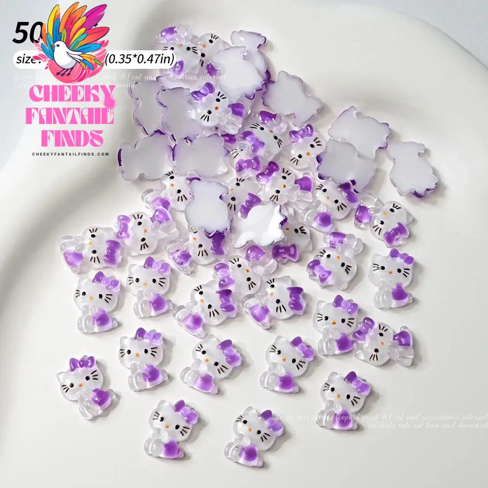 30pcs Mixed HelloKitty Nail Art Accessories Cute Sanrio Hello Kitty Cat Head Nail Charm DIY Resin 3D Press on Nail Jewelry Decor Cheeky Fantail Finds