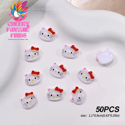 30pcs Mixed HelloKitty Nail Art Accessories Cute Sanrio Hello Kitty Cat Head Nail Charm DIY Resin 3D Press on Nail Jewelry Decor Cheeky Fantail Finds