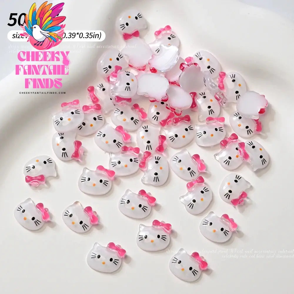 30pcs Mixed HelloKitty Nail Art Accessories Cute Sanrio Hello Kitty Cat Head Nail Charm DIY Resin 3D Press on Nail Jewelry Decor Cheeky Fantail Finds