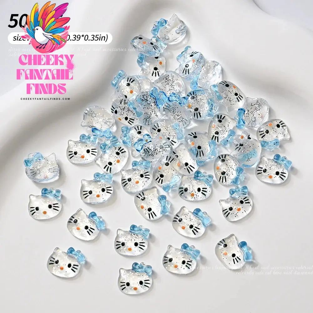 30pcs Mixed HelloKitty Nail Art Accessories Cute Sanrio Hello Kitty Cat Head Nail Charm DIY Resin 3D Press on Nail Jewelry Decor Cheeky Fantail Finds