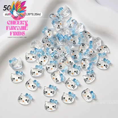 30pcs Mixed HelloKitty Nail Art Accessories Cute Sanrio Hello Kitty Cat Head Nail Charm DIY Resin 3D Press on Nail Jewelry Decor Cheeky Fantail Finds