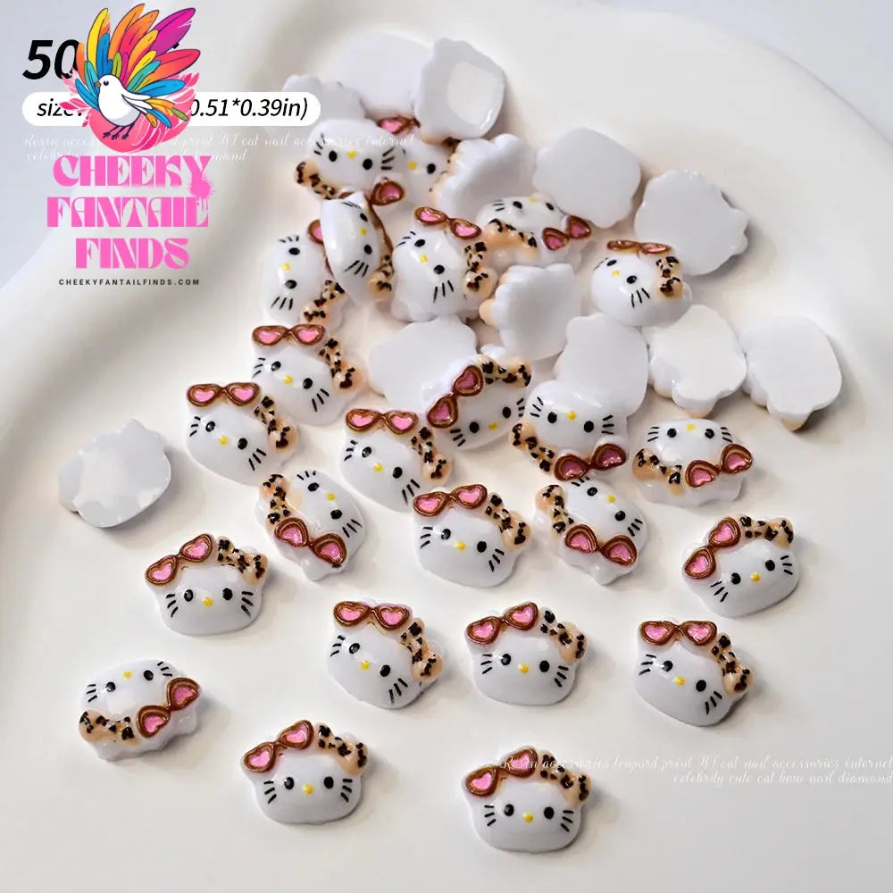 30pcs Mixed HelloKitty Nail Art Accessories Cute Sanrio Hello Kitty Cat Head Nail Charm DIY Resin 3D Press on Nail Jewelry Decor Cheeky Fantail Finds
