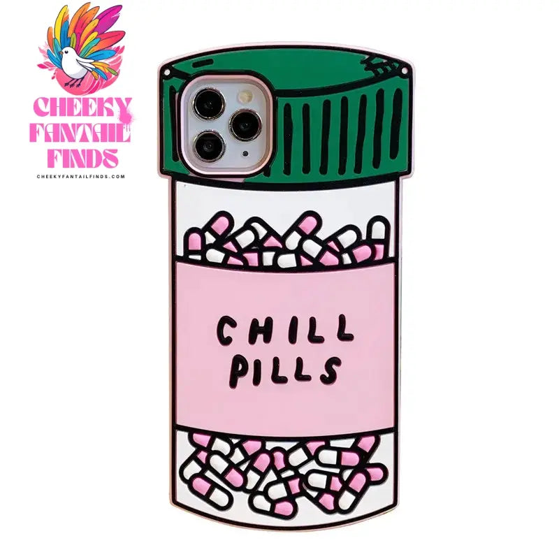 3D Cute Cartoon Chill Pills Case for iPhone 16 15 14 Pro Max 13 12 11 XS Max XR X 8 7Plus Medicine Bottle Soft Rubber Back Cover Cheeky Fantail Finds