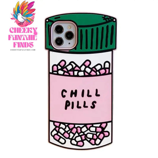 3D Cute Cartoon Chill Pills Case for iPhone 16 15 14 Pro Max 13 12 11 XS Max XR X 8 7Plus Medicine Bottle Soft Rubber Back Cover Cheeky Fantail Finds