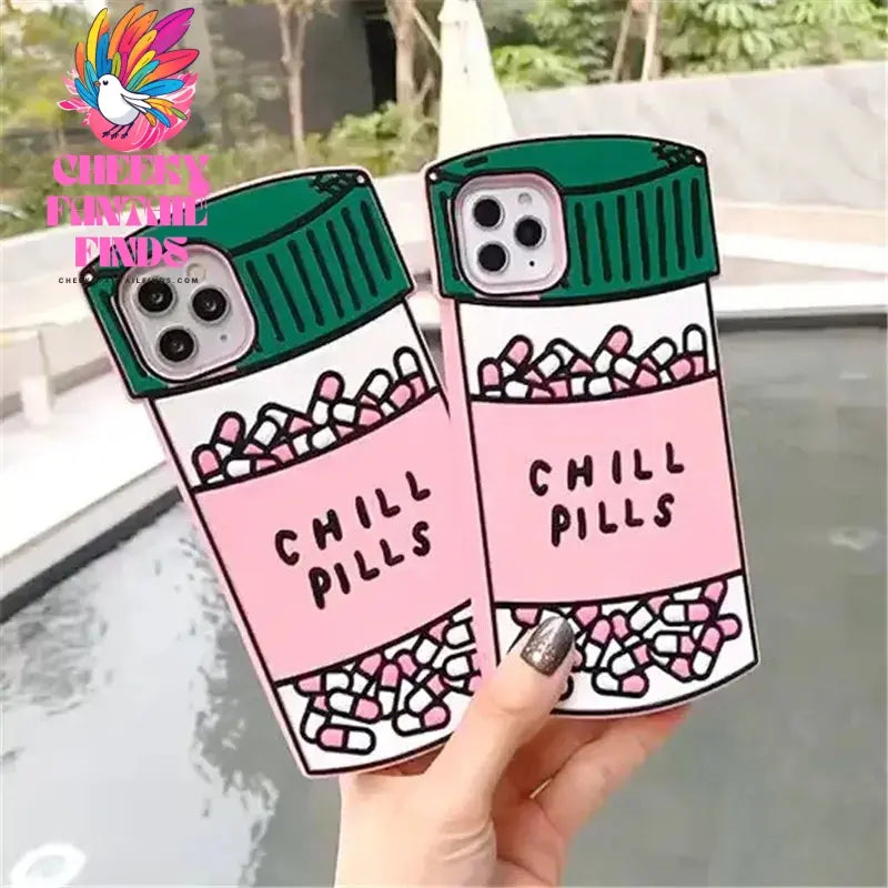 3D Cute Cartoon Chill Pills Case for iPhone 16 15 14 Pro Max 13 12 11 XS Max XR X 8 7Plus Medicine Bottle Soft Rubber Back Cover Cheeky Fantail Finds