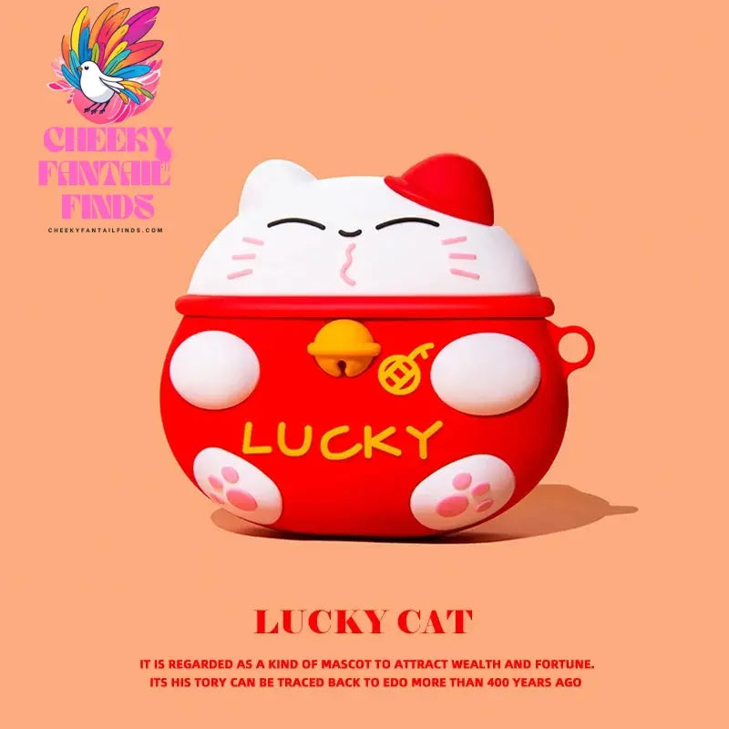 3D Cute Lucky Cat Case For Apple AirPods 1 2 Pro Bluetooth Headphone Cover 3rd Air pods Pro2 Silicone Soft Cover Protective Case Cheeky Fantail Finds