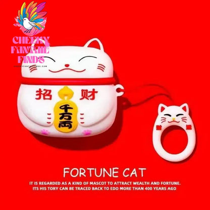 3D Cute Lucky Cat Case For Apple AirPods 1 2 Pro Bluetooth Headphone Cover 3rd Air pods Pro2 Silicone Soft Cover Protective Case Cheeky Fantail Finds