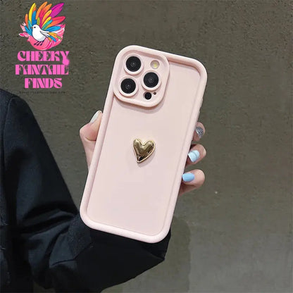 3D Gold Heart Silicone Soft Phone Case For iPhone 15 14 13 12 11 16 Pro Max XS XR 7 8 Plus SE 2020 Shockproof Candy Matte Cover Cheeky Fantail Finds