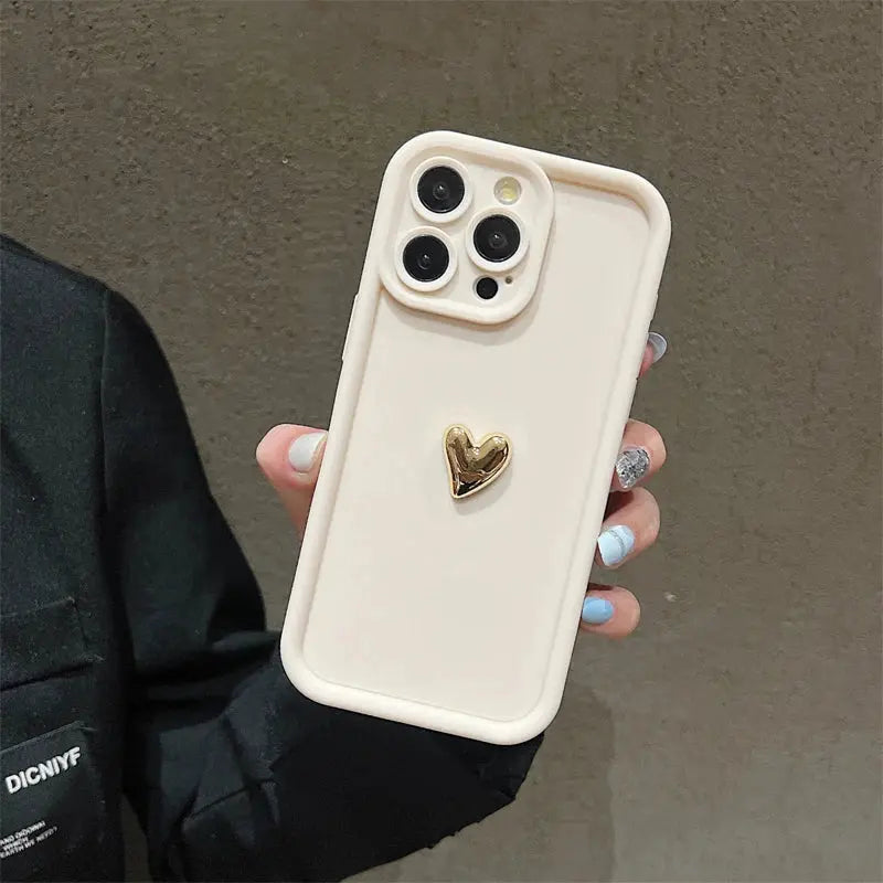 3D Gold Heart Silicone Soft Phone Case For iPhone 15 14 13 12 11 16 Pro Max XS XR 7 8 Plus SE 2020 Shockproof Candy Matte Cover Cheeky Fantail Finds