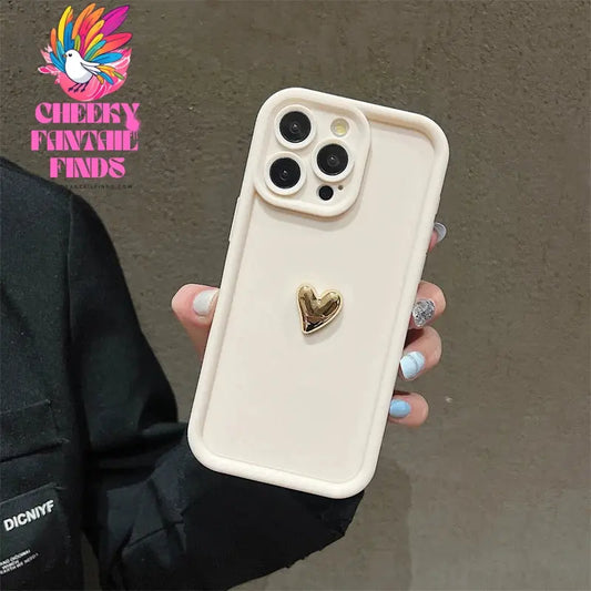 3D Gold Heart Silicone Soft Phone Case For iPhone 15 14 13 12 11 16 Pro Max XS XR 7 8 Plus SE 2020 Shockproof Candy Matte Cover Cheeky Fantail Finds