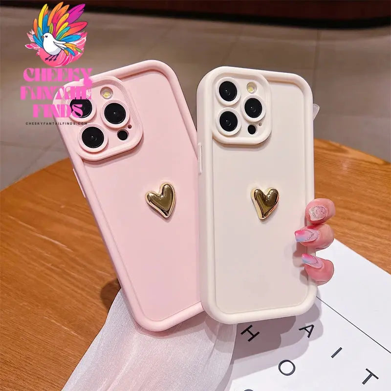 3D Gold Heart Silicone Soft Phone Case For iPhone 15 14 13 12 11 16 Pro Max XS XR 7 8 Plus SE 2020 Shockproof Candy Matte Cover Cheeky Fantail Finds